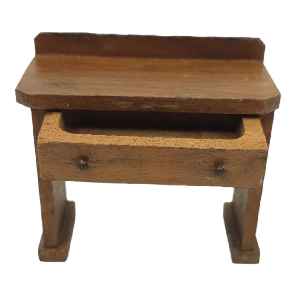 Wooden Dollhouse Desk 3.25" L x 3" T x 1.5" D Vintage 50s 2 Knob Pull Out Drawer